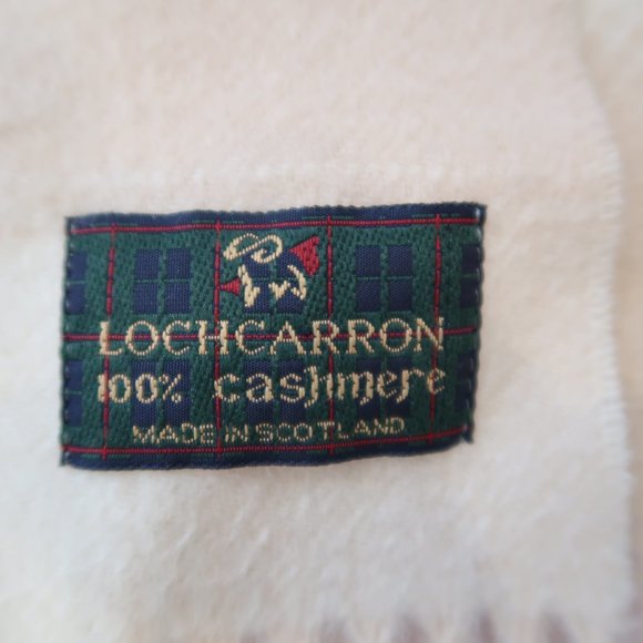 Lochcarron Cashmere Plaid Scarf From Scotland Purple , Tan & Off White/Cream - Picture 7 of 14